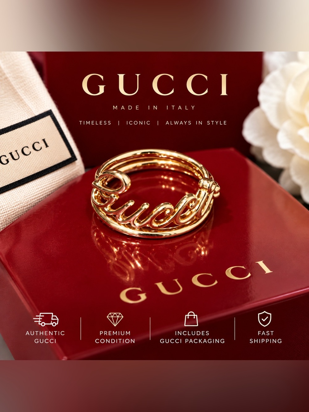 Gucci Gold Script Signature Ring - Picture 2 of 4